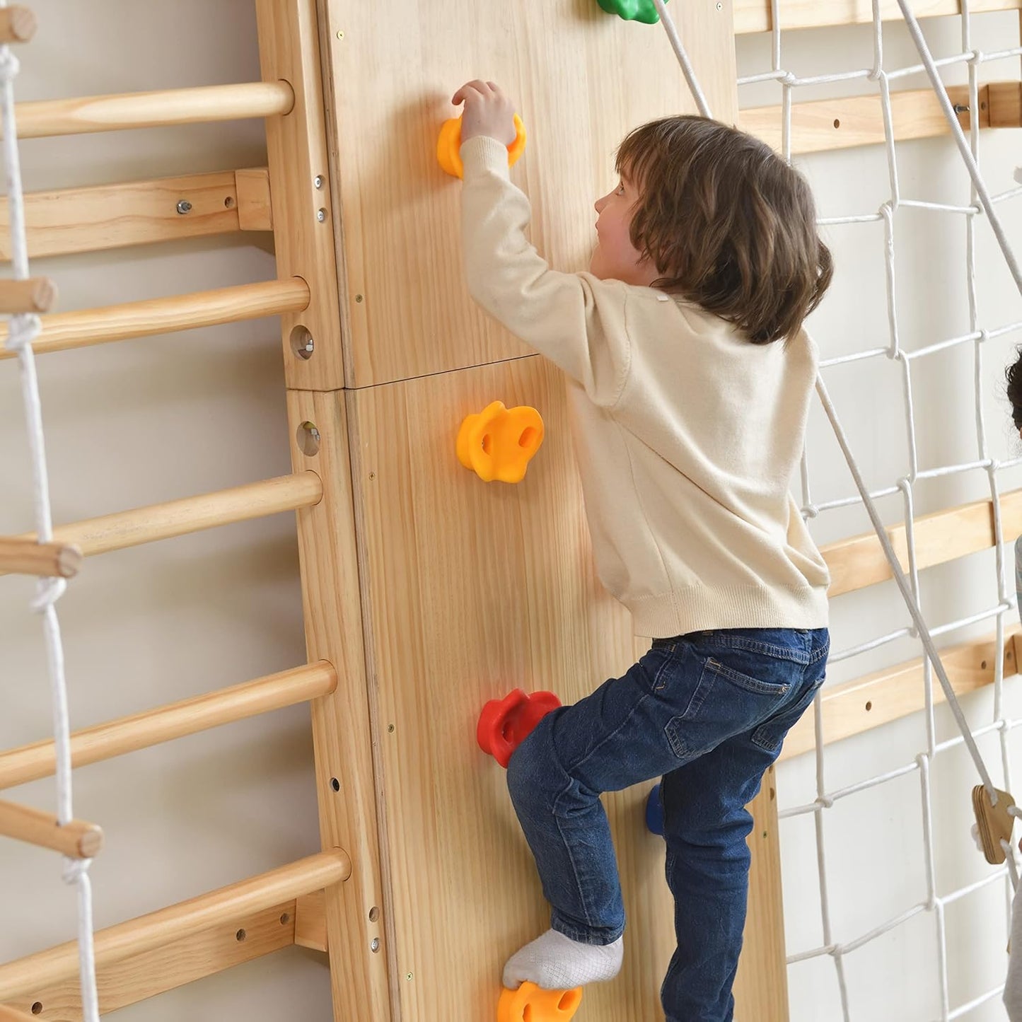 Gimnasio de pared con escalera sueca 9 en 1 de nogal Avenlur