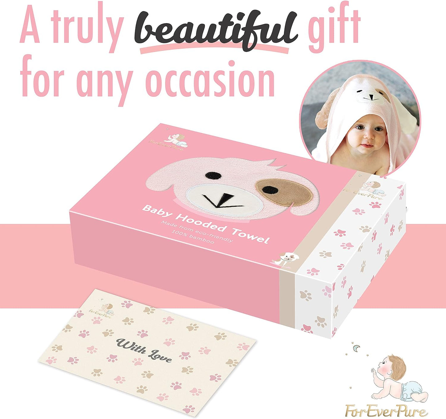 Toalla de Baño con Capucha para Bebé en Bambú Orgánico Rosa