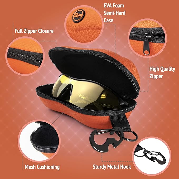 BLUPOND Estuche para gafas de sol de EVA semirrígido con gancho de metal para colgar y clip para cinturón. Almacenamiento para gafas de sol.