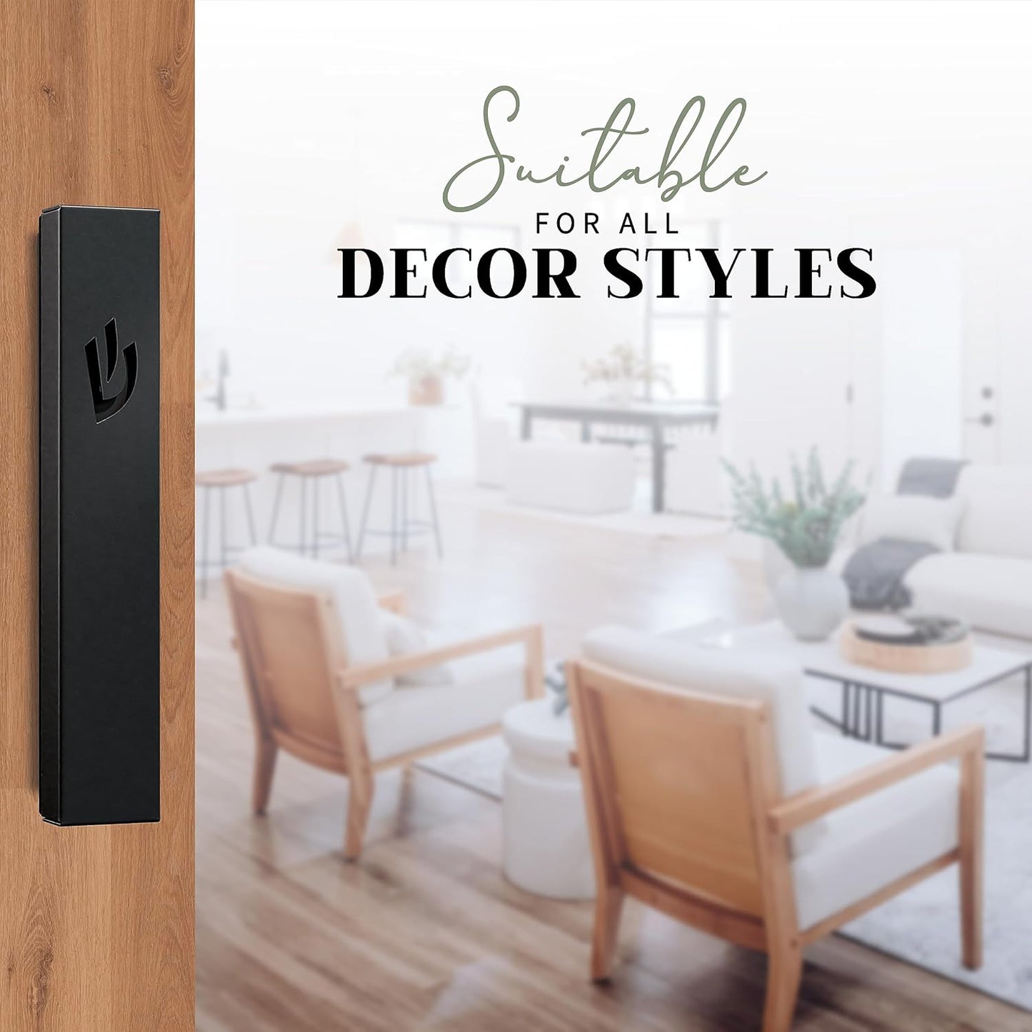 SURI Mezuzah clásica para puerta, funda autoadhesiva de Nirosta negra de 5 pulgadas con pergamino no kosher | Mezuzá judía moderna para interiores y exteriores, caja de regalo de Judaica incluida