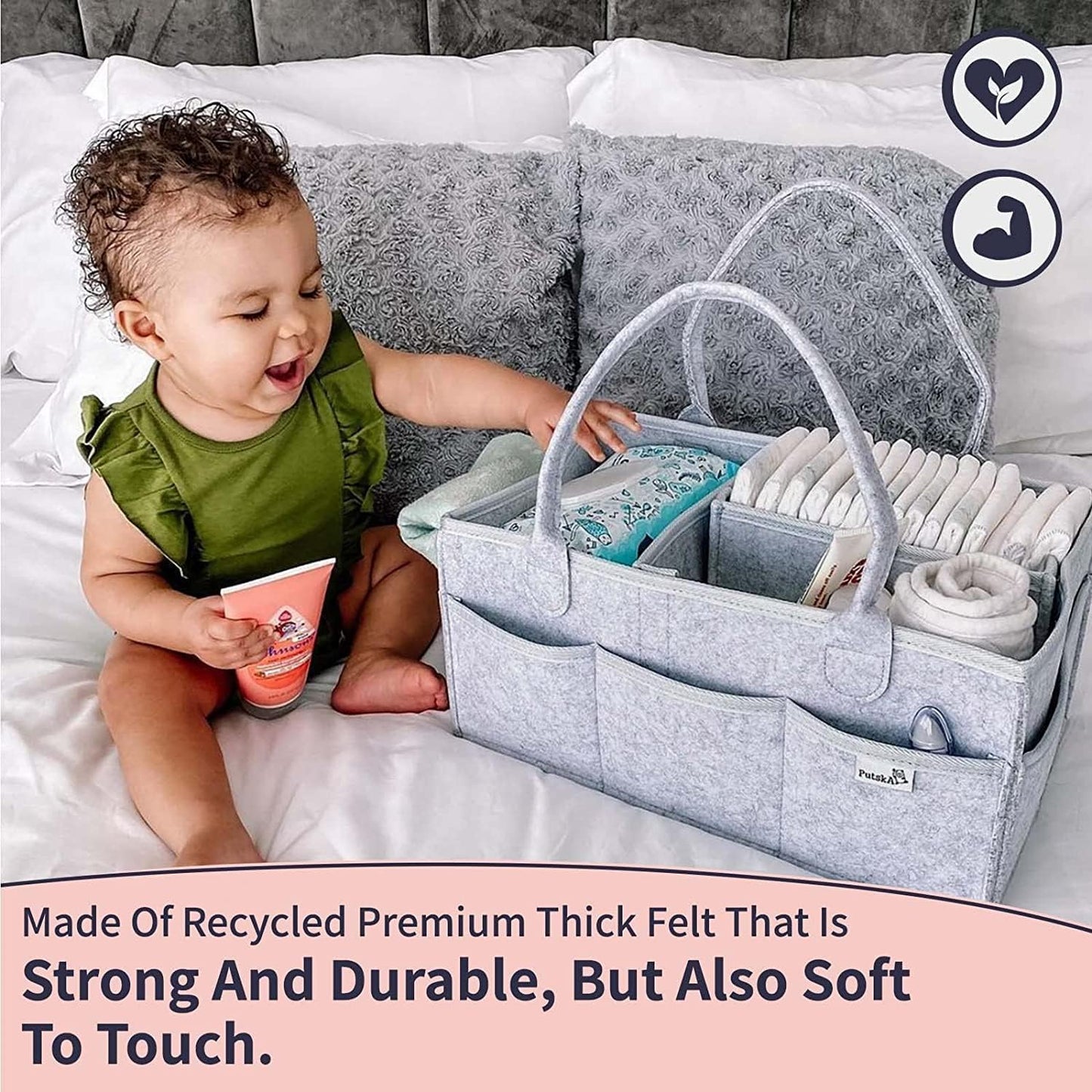 Organizador de Pañales para Bebé RIIMUHIR Putska - Cesta de Regalo Neutral, Organizador de Guardería, Caddy de Cambio (Láminas)