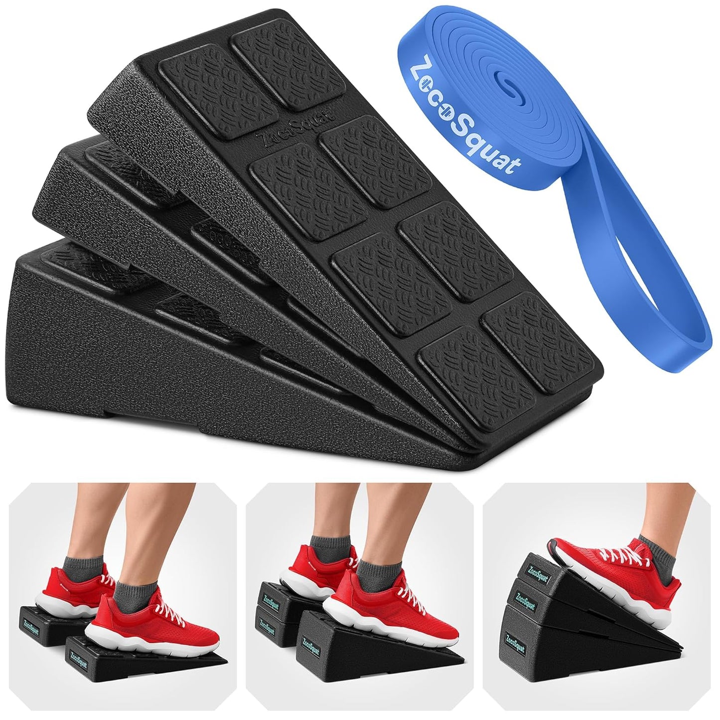 Juego de 3 Cuñas para Sentadillas – Bloques de Cuña con Capacidad de 236 kg – Tabla Inclinada para Estiramiento de Pantorrillas – Plataforma Inclinada para Gemelos – Bloques de Yoga