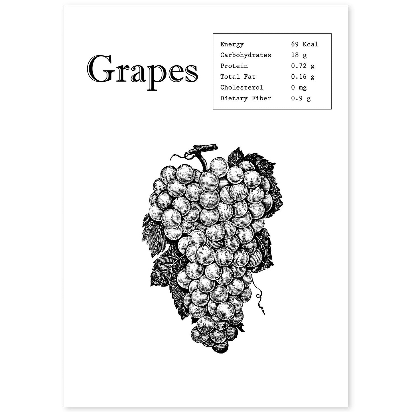 Poster de Grapes. Láminas de frutas y verduras en inglés.-Artwork-Nacnic-A4-Sin marco-Nacnic Estudio SL