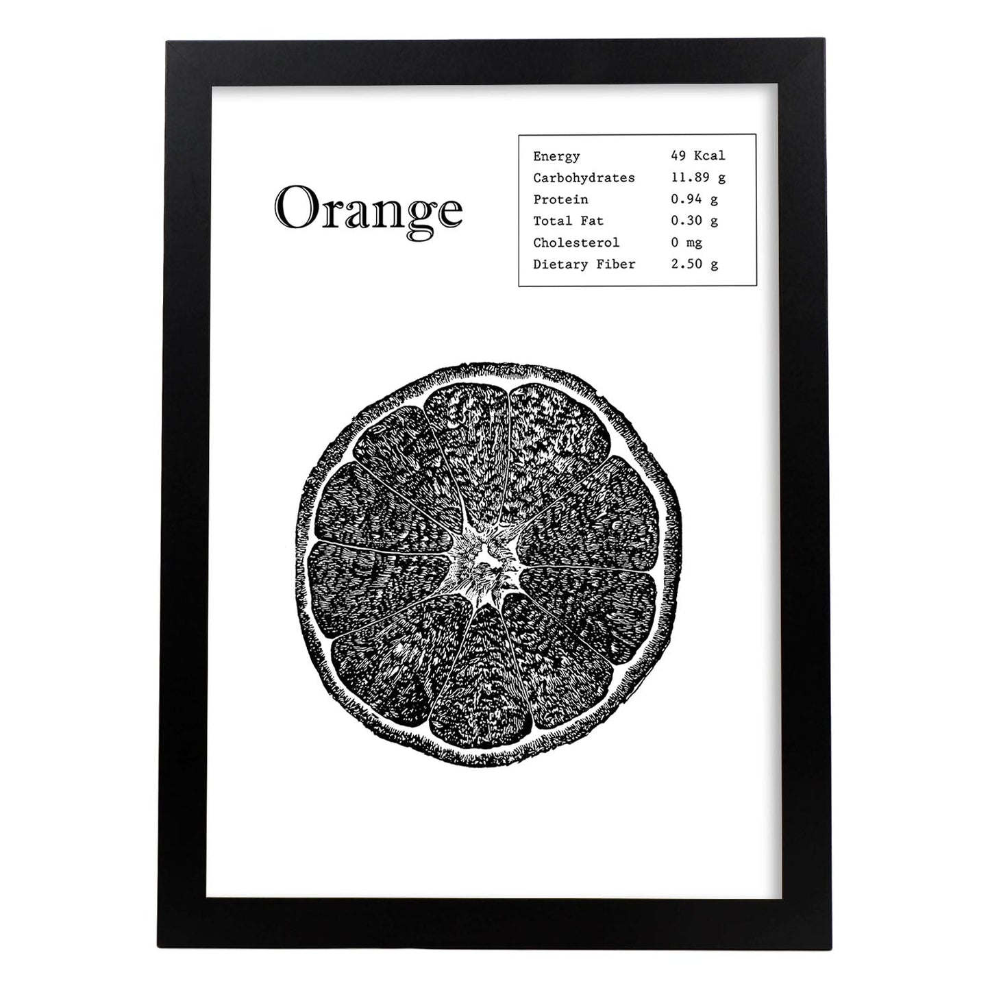 Poster de Orange. Láminas de frutas y verduras en inglés.-Artwork-Nacnic-A4-Marco Negro-Nacnic Estudio SL