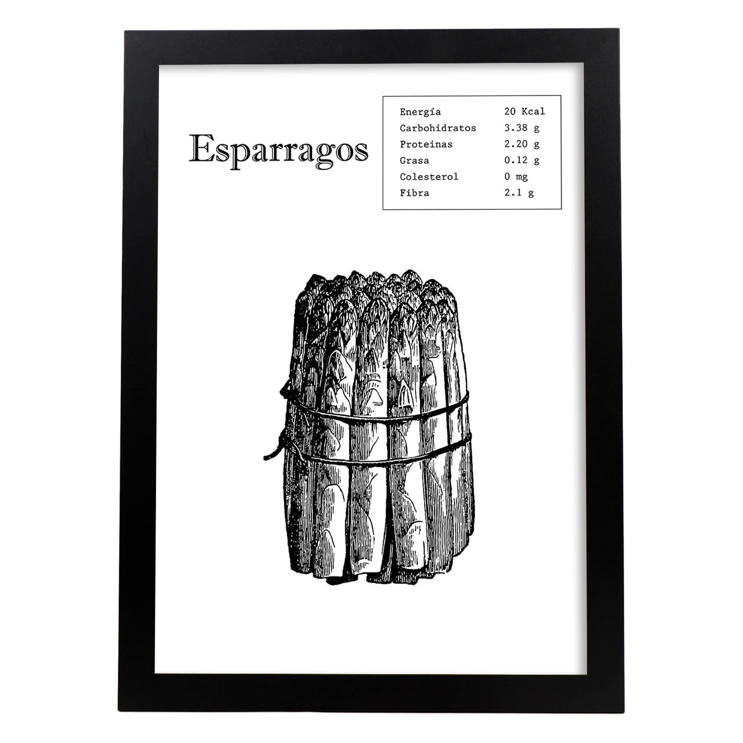 Poster de Esparragos. Láminas de frutas y verduras.-Artwork-Nacnic-A4-Marco Negro-Nacnic Estudio SL