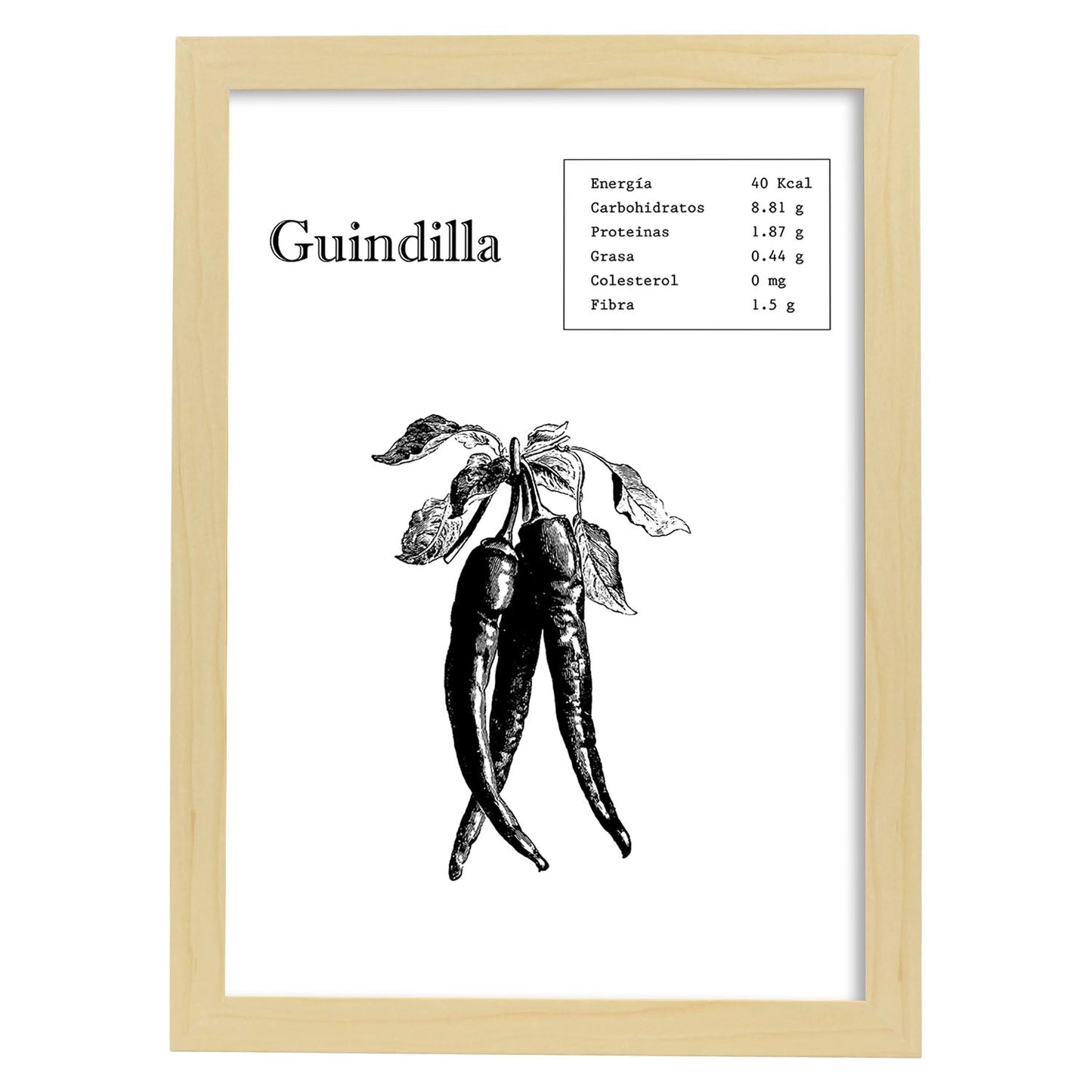 Poster de Guindilla. Láminas de frutas y verduras.-Artwork-Nacnic-A3-Marco Madera clara-Nacnic Estudio SL