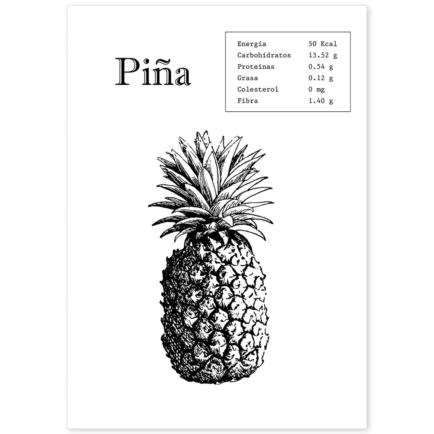 Poster de Piña. Láminas de frutas y verduras.-Artwork-Nacnic-A4-Sin marco-Nacnic Estudio SL