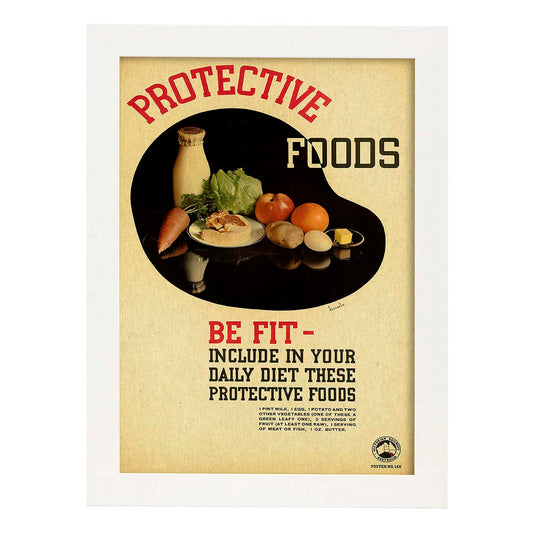 Poster vintage. Cartel vintage educacional sobre el habito "comer sano".-Artwork-Nacnic-A4-Marco Blanco-Nacnic Estudio SL