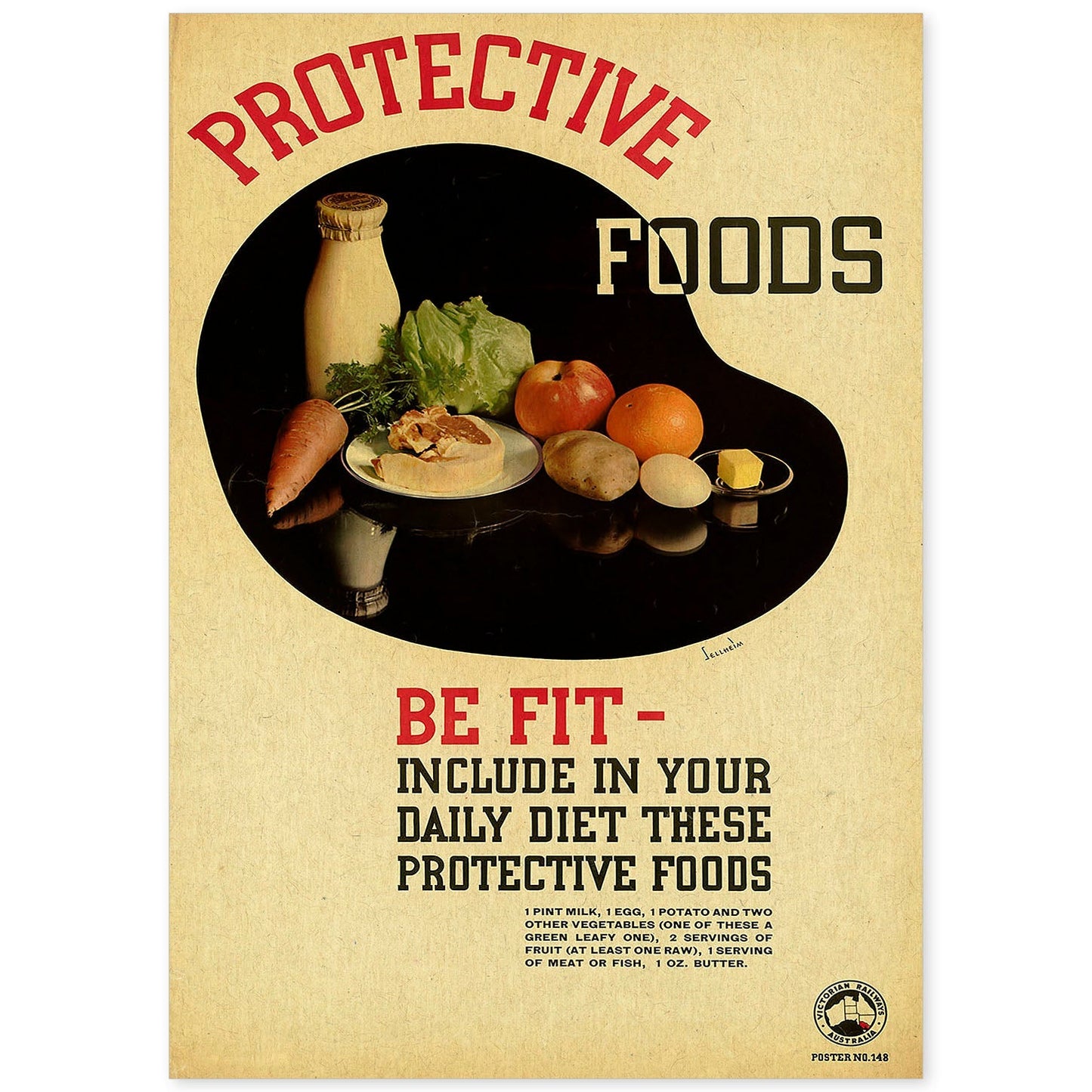 Poster vintage. Cartel vintage educacional sobre el habito "comer sano".-Artwork-Nacnic-A4-Sin marco-Nacnic Estudio SL