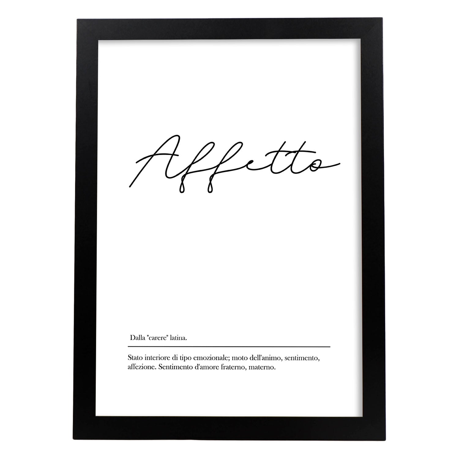 Lámina con definicion de palabras en italiano. Poster 'Affeto' de palabras con definiciones.-Artwork-Nacnic-A3-Marco Negro-Nacnic Estudio SL