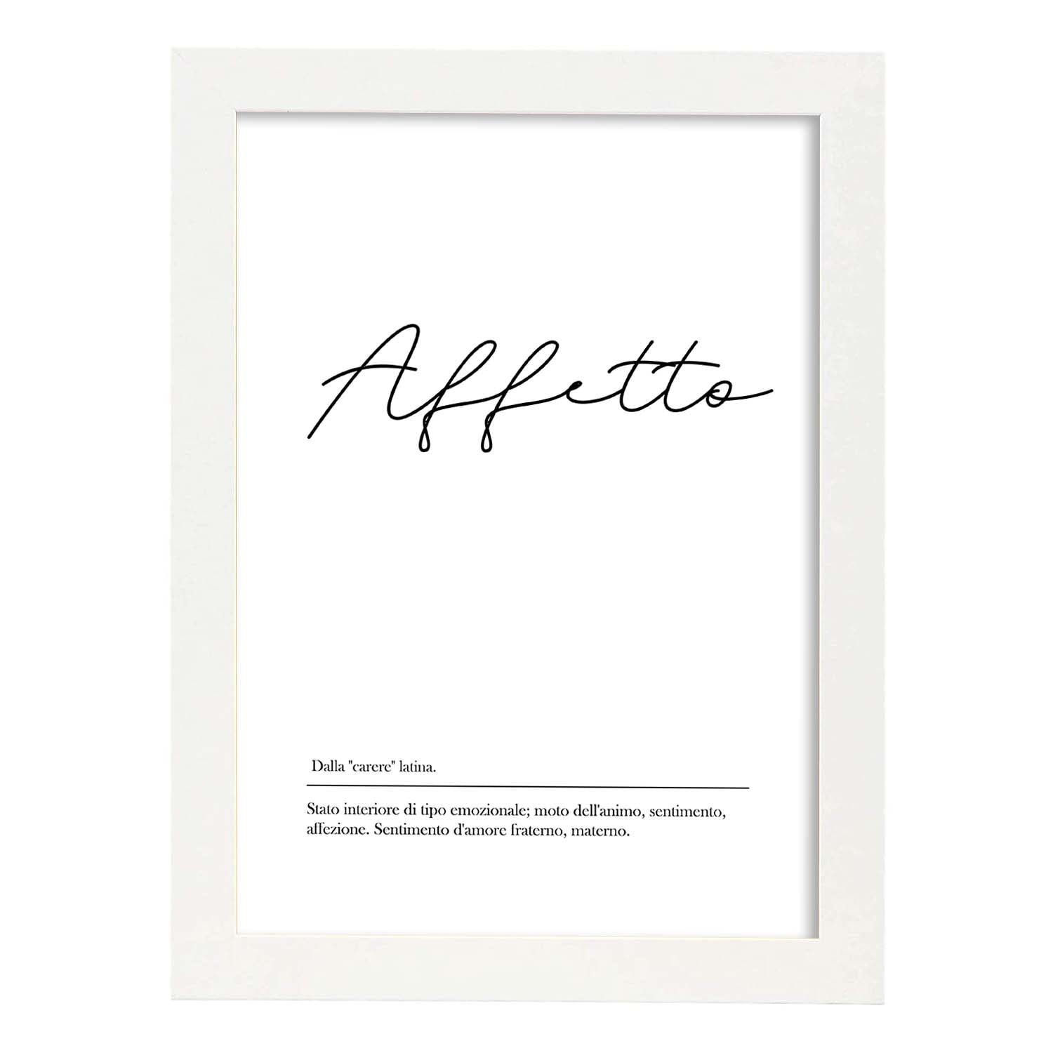 Lámina con definicion de palabras en italiano. Poster 'Affeto' de palabras con definiciones.-Artwork-Nacnic-A3-Marco Blanco-Nacnic Estudio SL