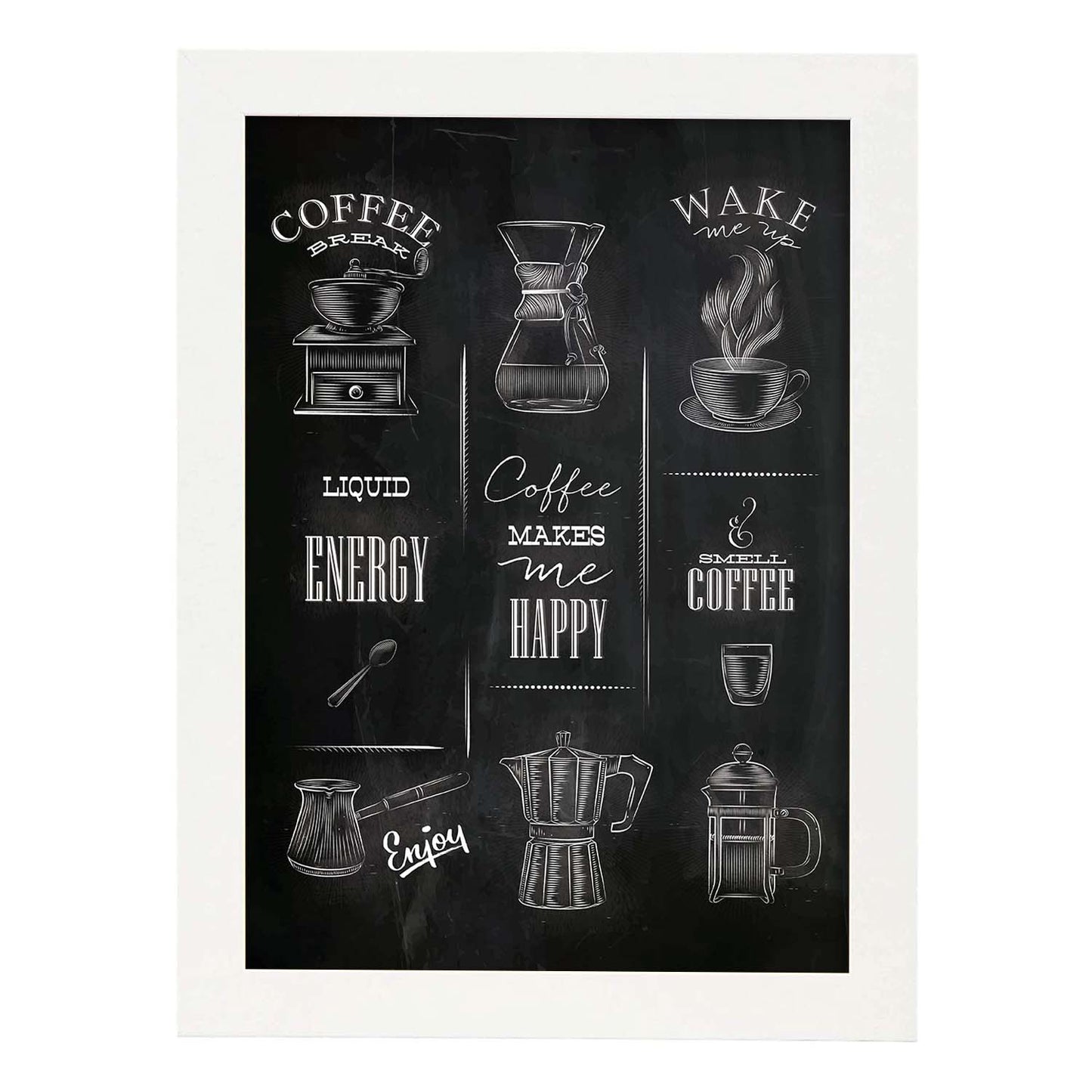 Láminas de café. Poster con diseño Cafeteras.-Artwork-Nacnic-A3-Marco Blanco-Nacnic Estudio SL
