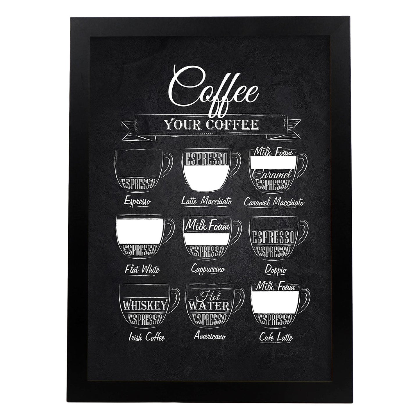 Láminas de café. Poster con diseño Café fondo negro.-Artwork-Nacnic-A3-Marco Negro-Nacnic Estudio SL
