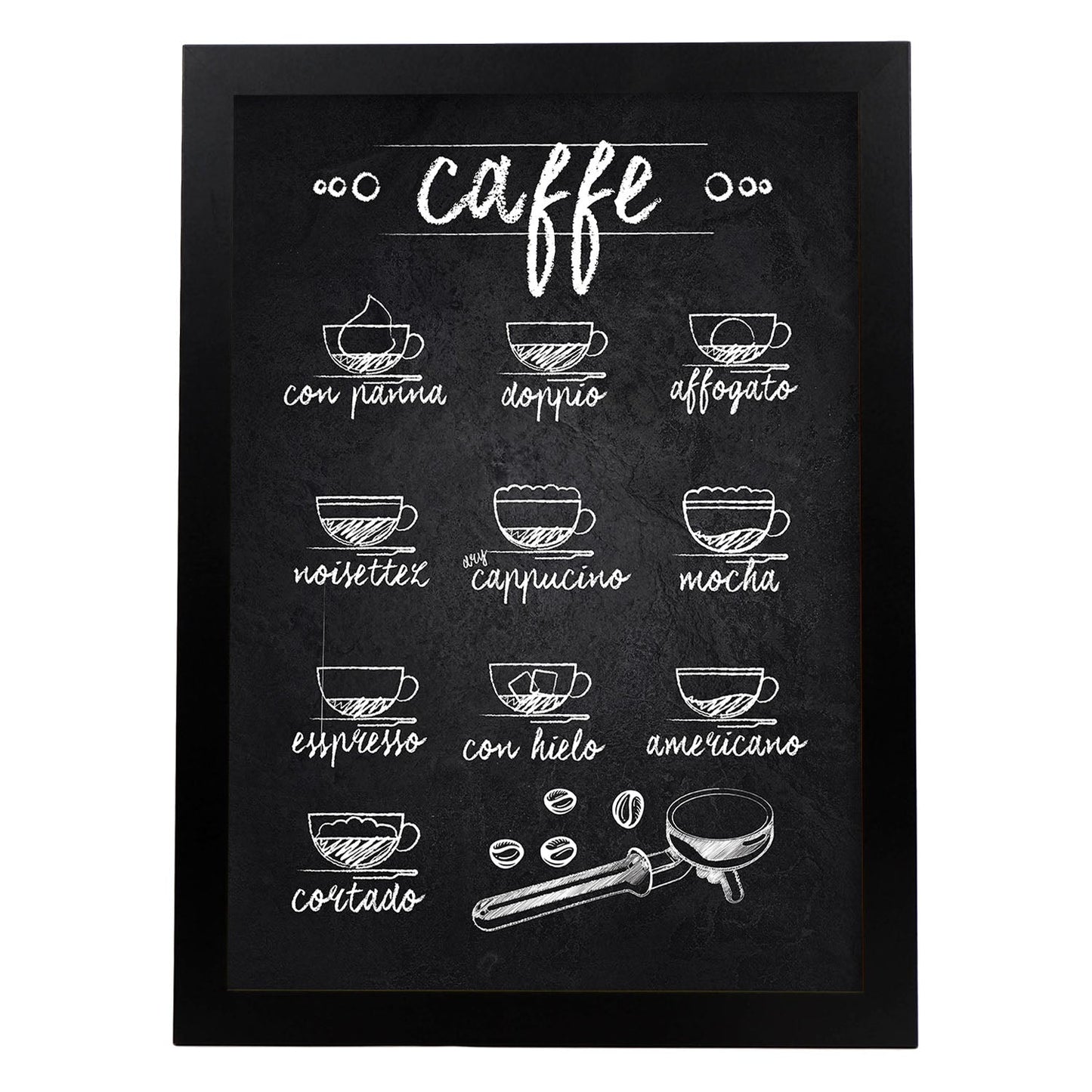 Láminas de café. Poster con diseño de Tazas y Cafés Italianos.-Artwork-Nacnic-A4-Marco Negro-Nacnic Estudio SL