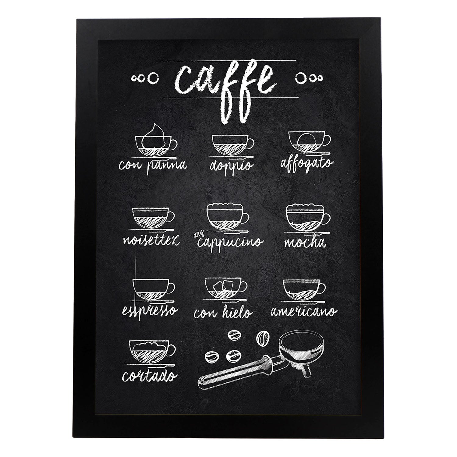 Láminas de café. Poster con diseño de Tazas y Cafés Italianos.-Artwork-Nacnic-A4-Marco Negro-Nacnic Estudio SL