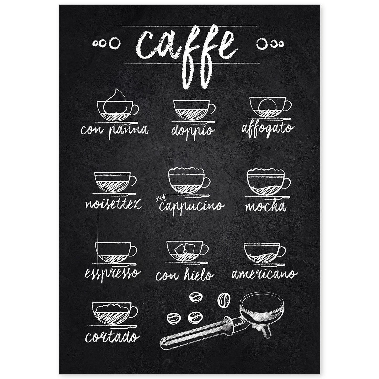 Láminas de café. Poster con diseño de Tazas y Cafés Italianos.-Artwork-Nacnic-A4-Sin marco-Nacnic Estudio SL