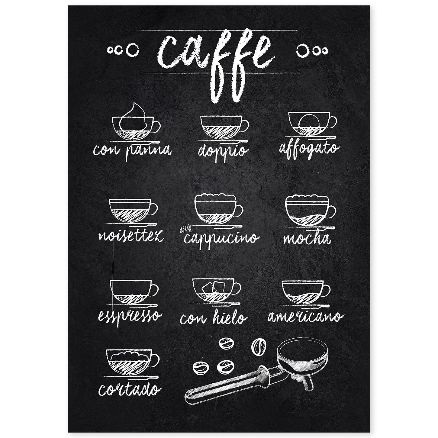Láminas de café. Poster con diseño de Tazas y Cafés Italianos.-Artwork-Nacnic-A4-Sin marco-Nacnic Estudio SL