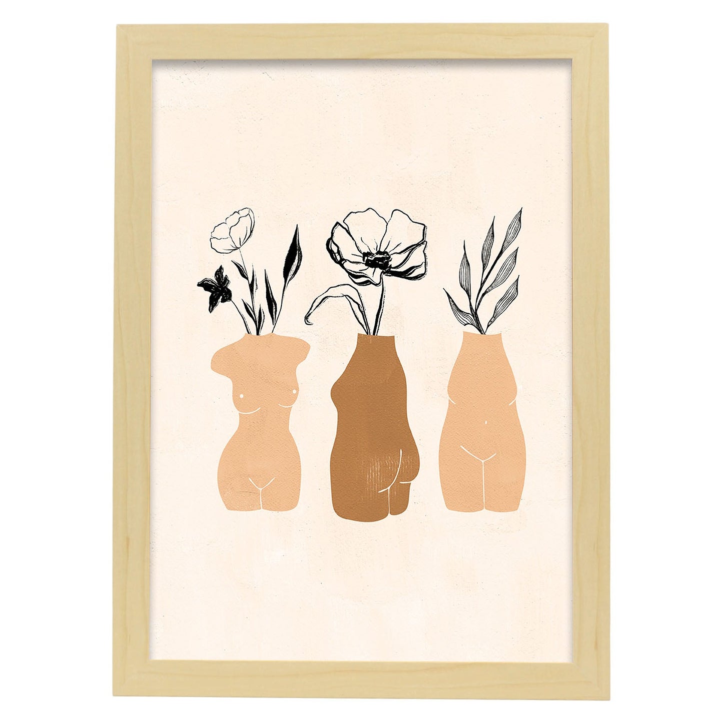 Poster de imágenes abstractas de plantas. Dibujos en tonos claros y tierras. 'Acuarela 12'.-Artwork-Nacnic-A3-Marco Madera clara-Nacnic Estudio SL