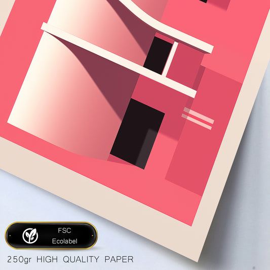 Set de 6 láminas estilo Bauhaus con ilustraciones arquitectónicas modernas en colores vivos para decorar oficina, salón o negocio – 2 grandes y 4 medianos