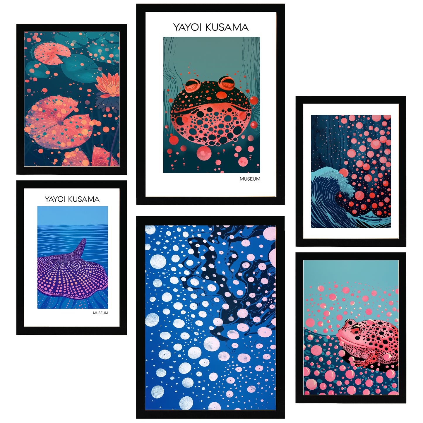 Lámina Yayoi Kusama Pez y Naturaleza Azul Japonesa