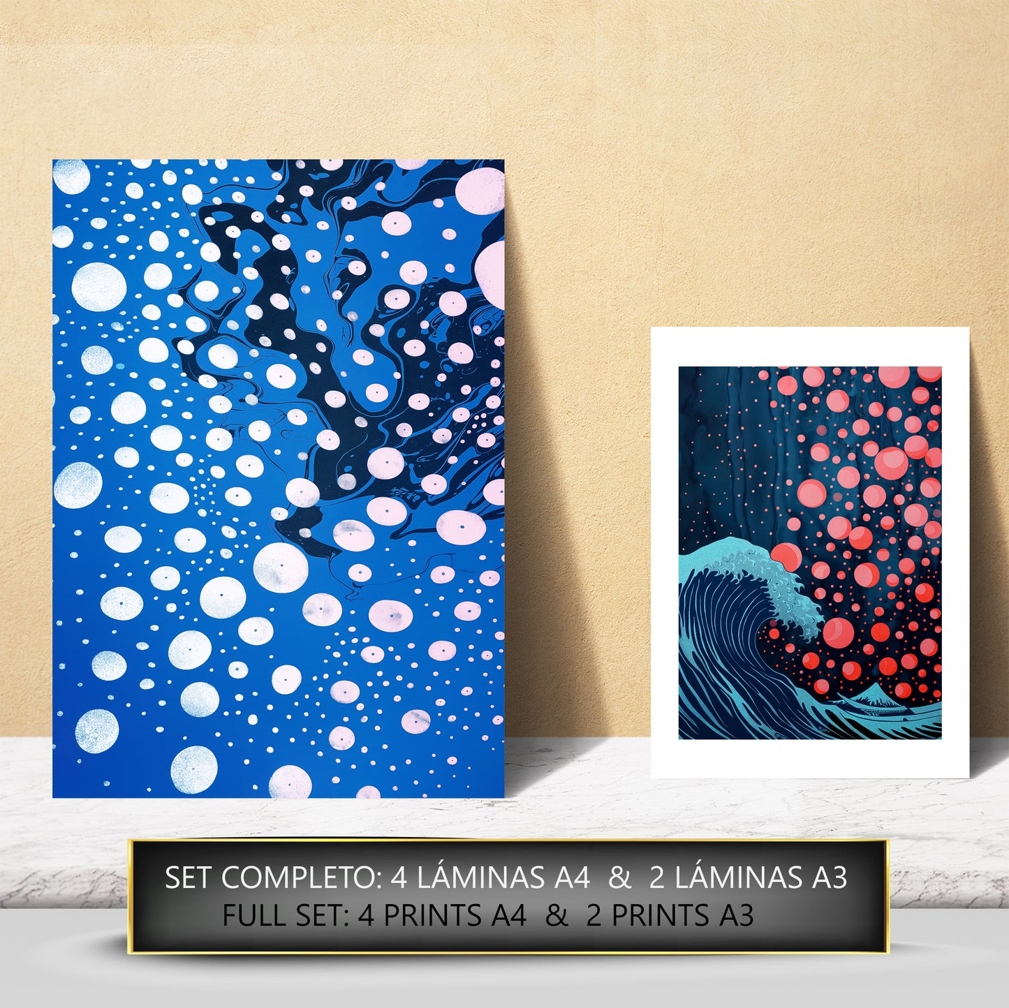 Lámina Yayoi Kusama Pez y Naturaleza Azul Japonesa