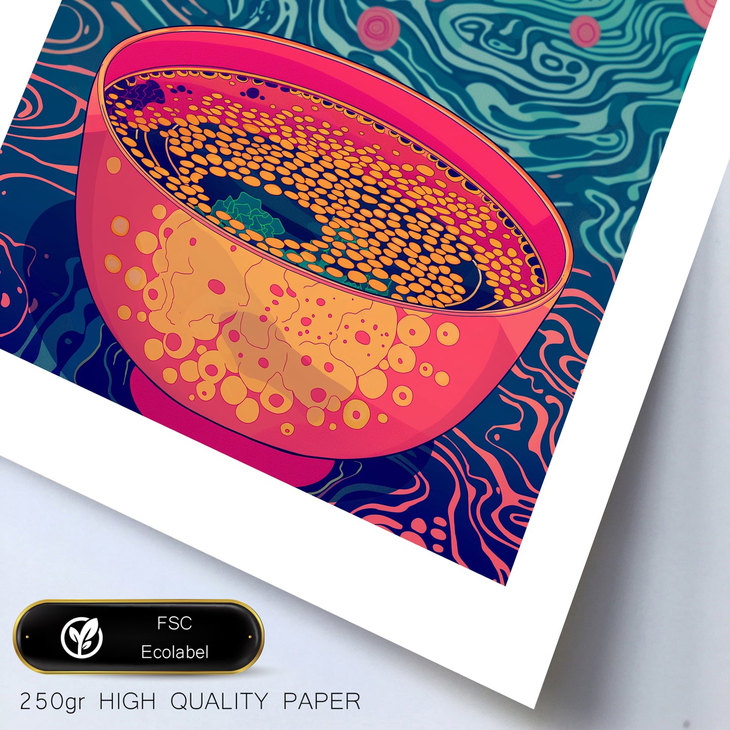 Set de 6 pósters estilo pop art japonés con ilustraciones de puntos y olas inspiradas en Yayoi Kusama en tonos rosa, naranja y azul para hogar moderno o tienda, 2 grandes y 4 medianos