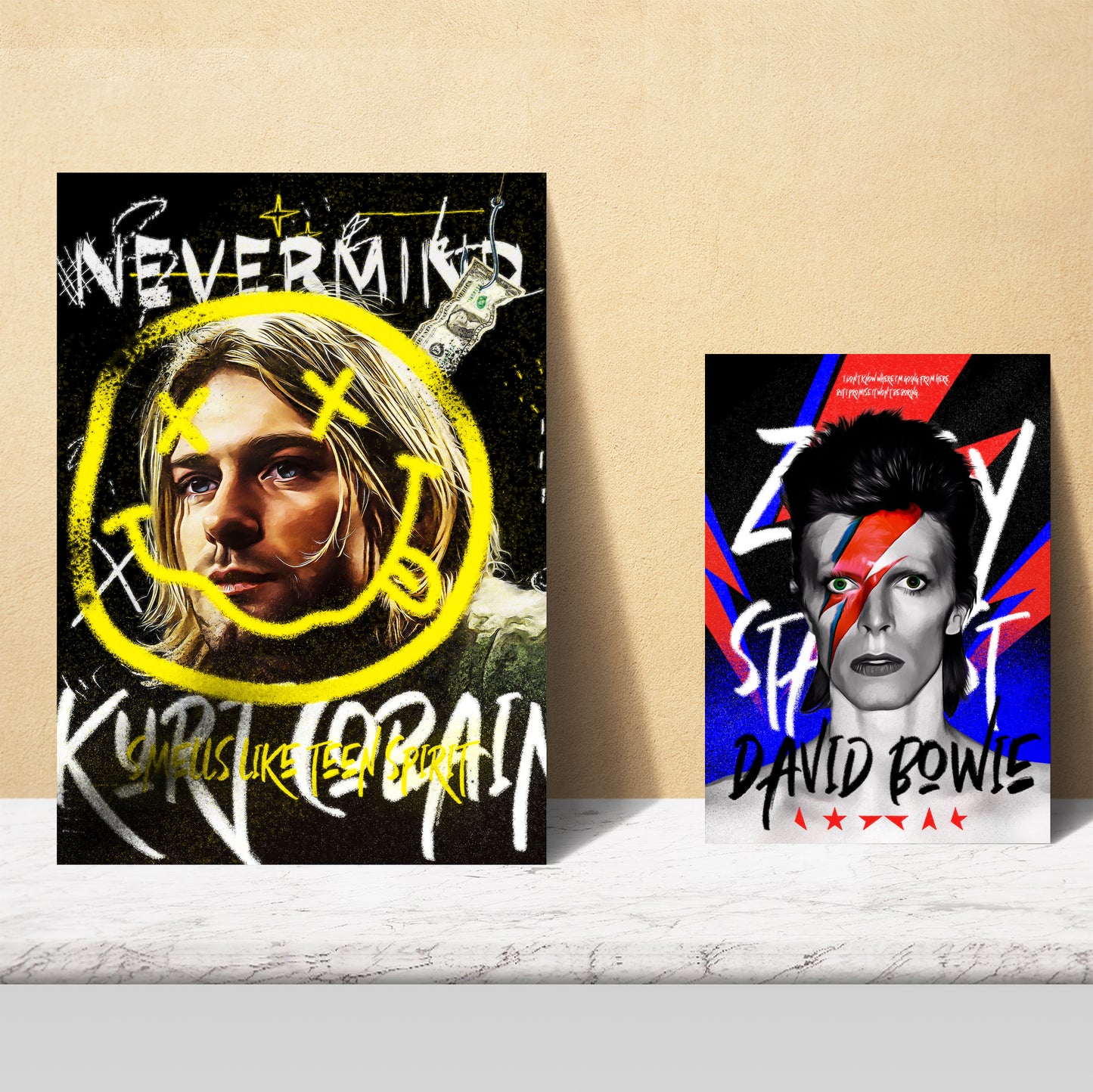 Lámina Iconos Nirvana, Bowie, Mercury, Warhol y Basquiat Grafiti