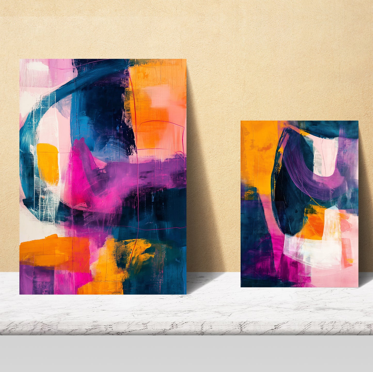 Formas abstractas en morado, fucsia y azul - Lámina