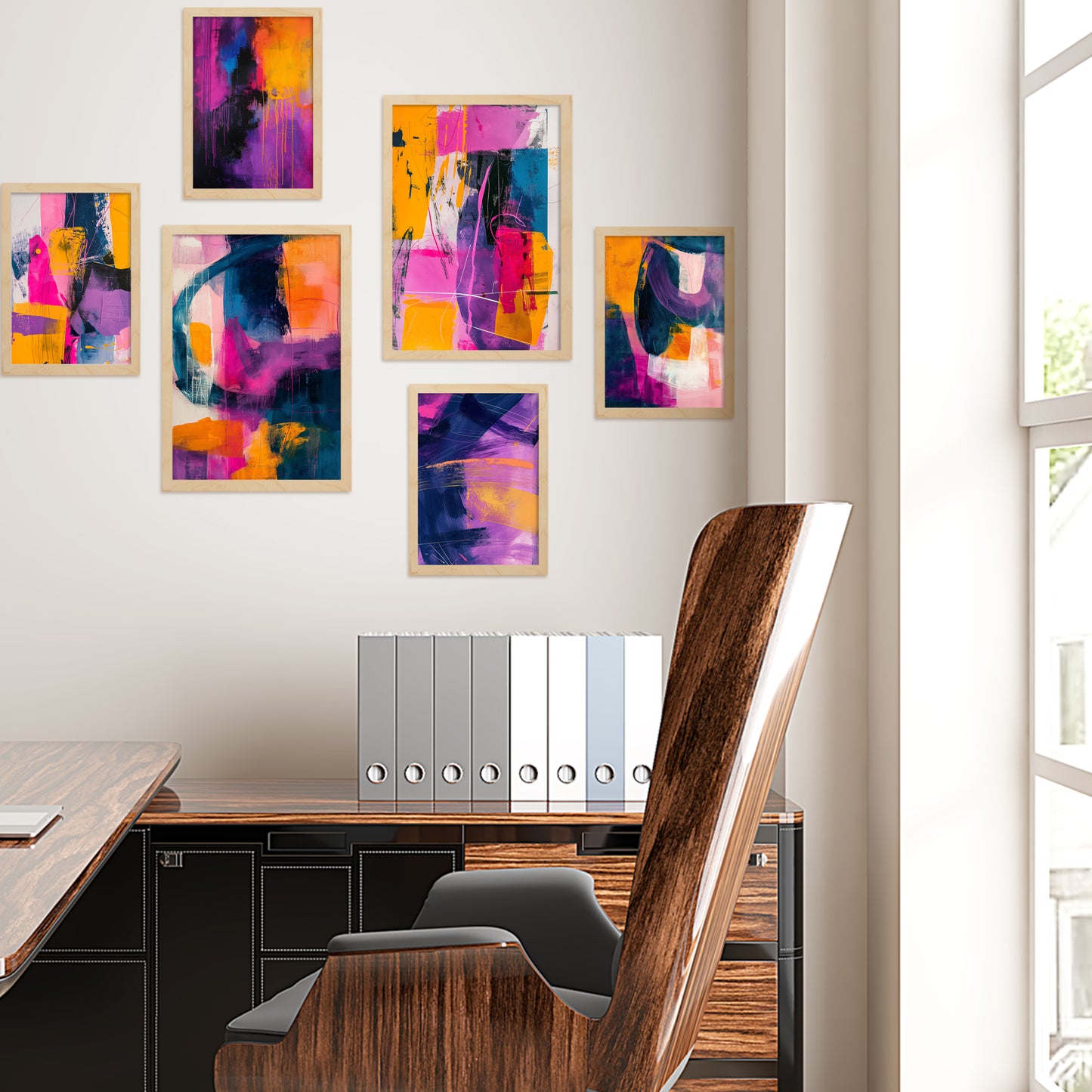 Formas abstractas en morado, fucsia y azul - Lámina