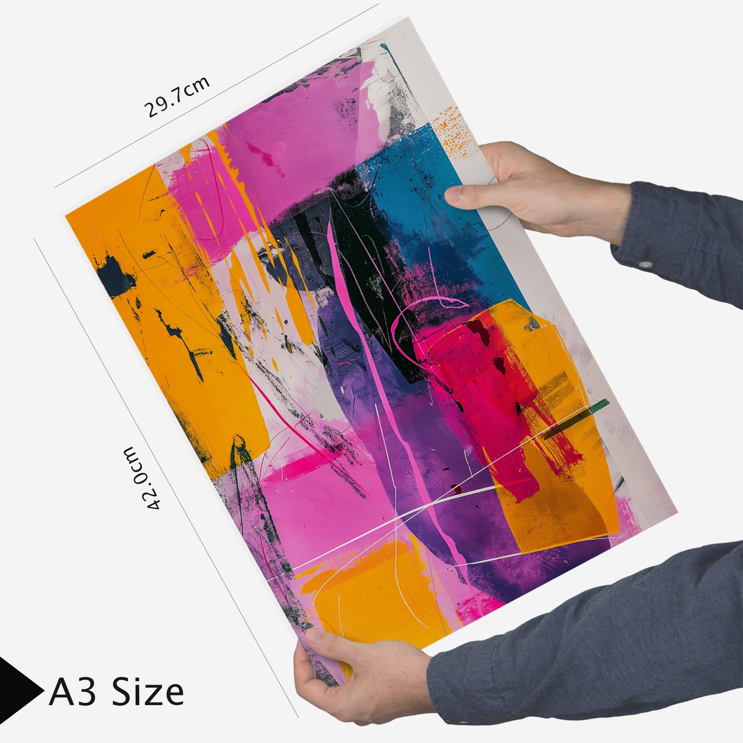 Formas abstractas en morado, fucsia y azul - Lámina
