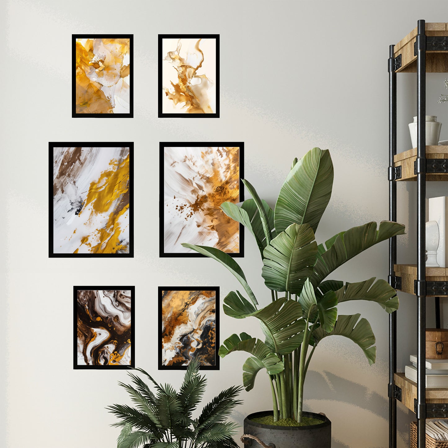 Abstract colors brown white gold shapes