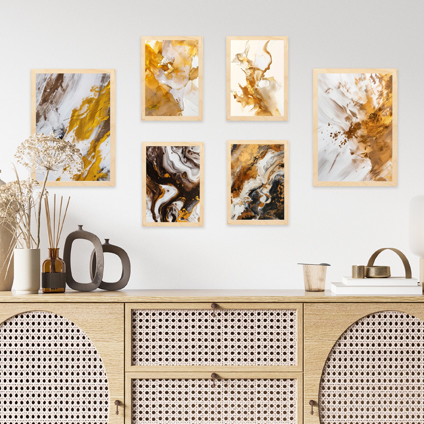 Abstract colors brown white gold shapes