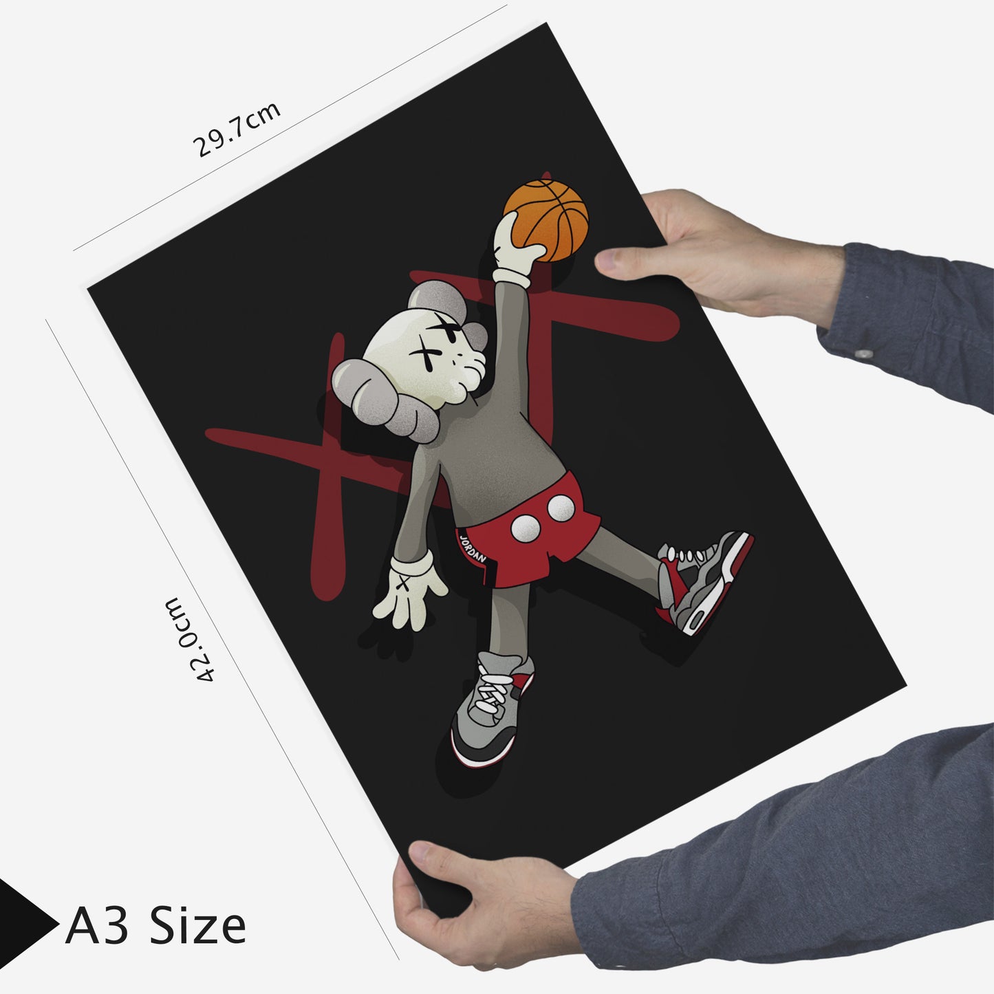 Set de 6 pósters de baloncesto con ilustraciones icónicas de estilo urbano en negro, rojo y amarillo para decorar habitaciones modernas, oficinas o tiendas: Jordan, King James, Kobe, zapatillas Nike – 2 grandes y 4 medianas