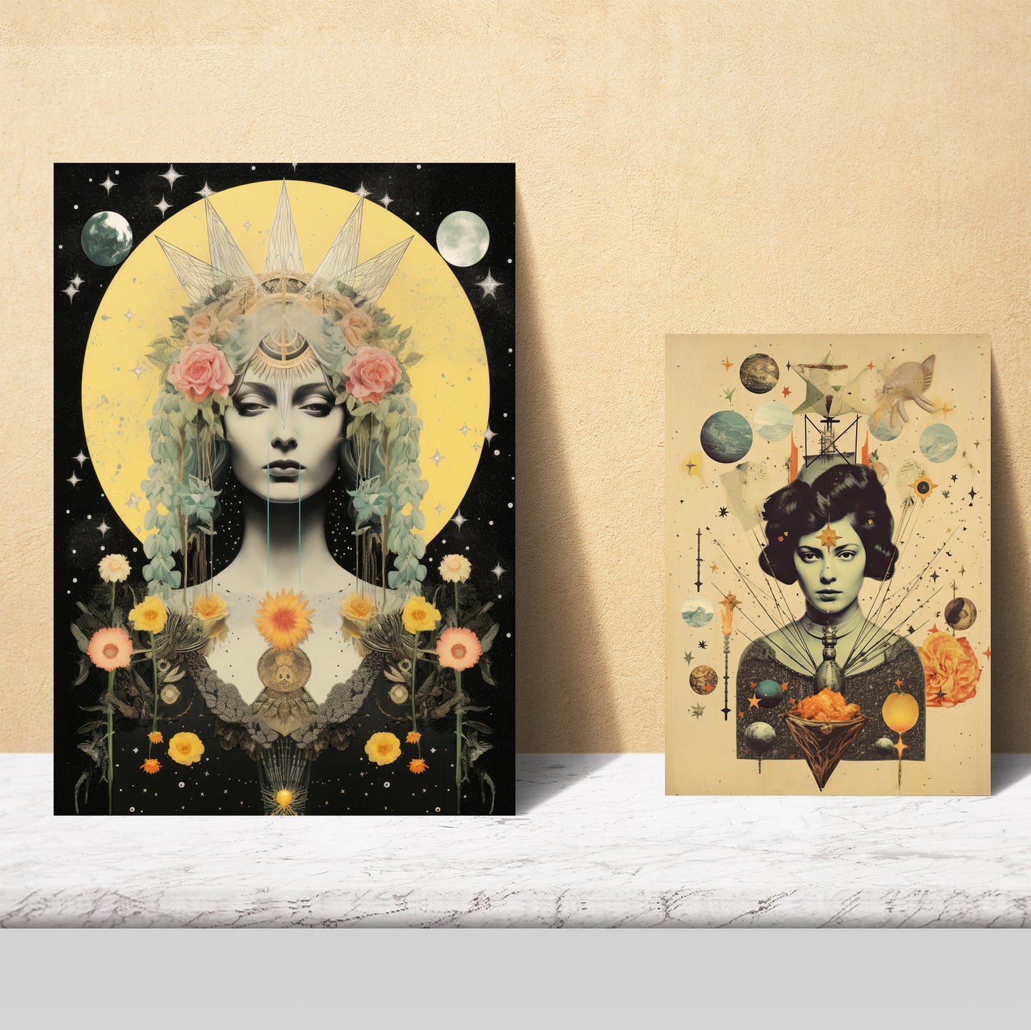 Collage surrealista estilo esoterico mistico negro beige