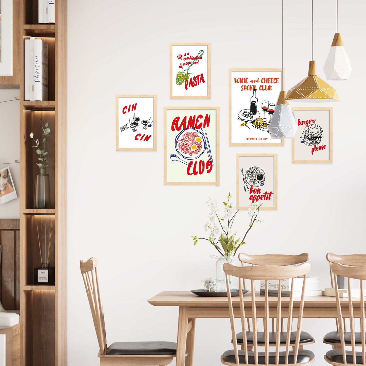 Ilustraciones de alimentos y comida estilo pop art ramen y pasta