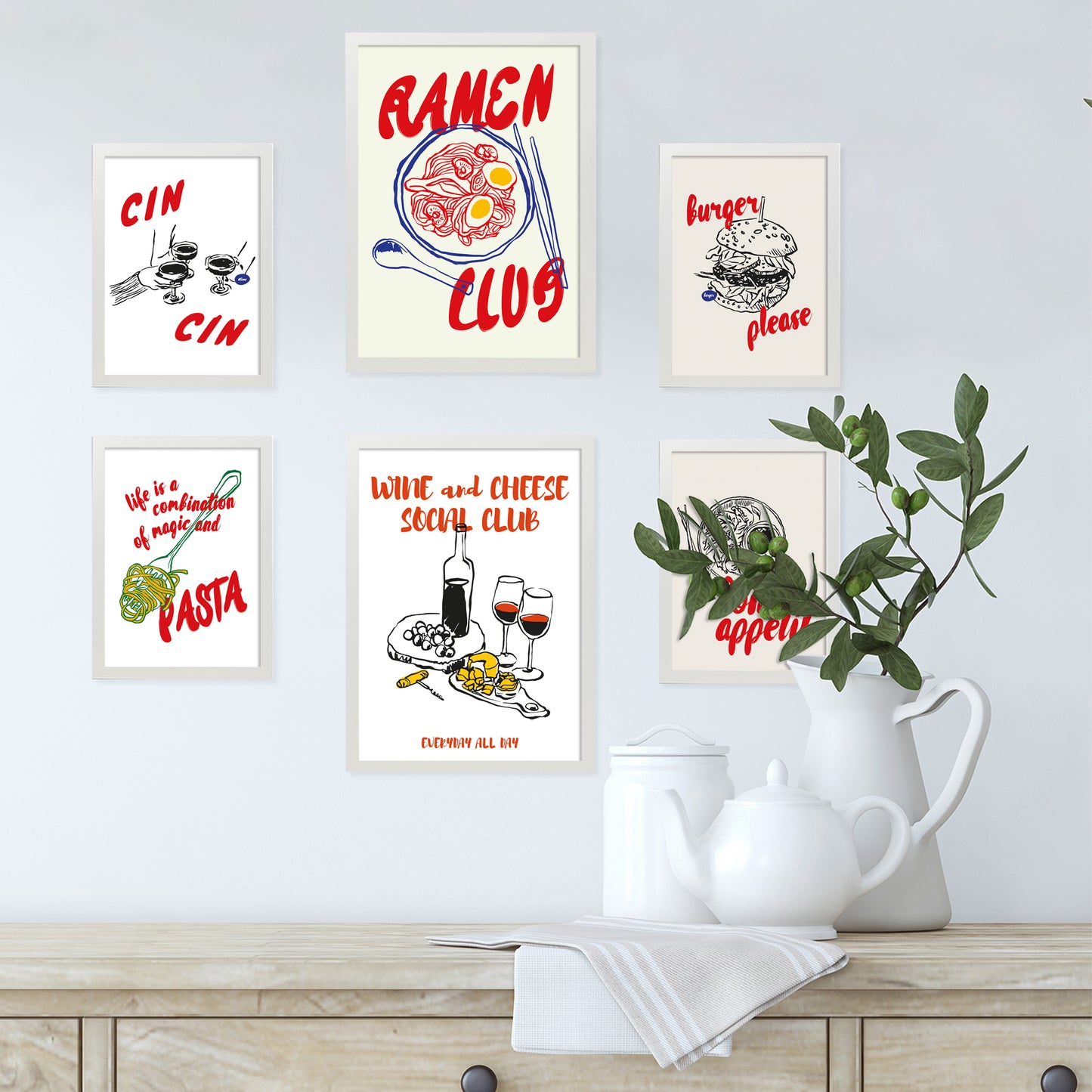 Ilustraciones de alimentos y comida estilo pop art ramen y pasta