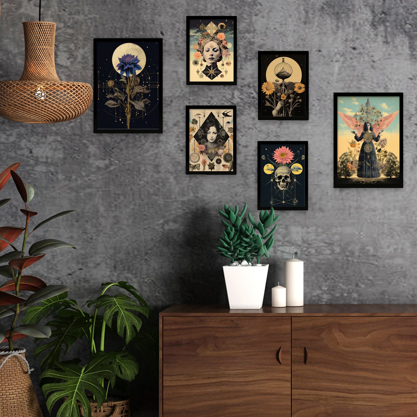 Collage surrealista estilo esoterico mistico floral
