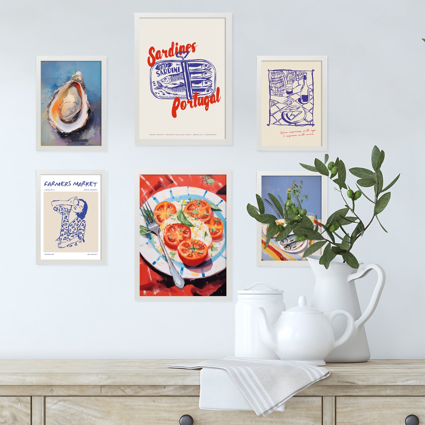 Ilustraciones de alimentos y comida estilo pop art dieta mediterranea