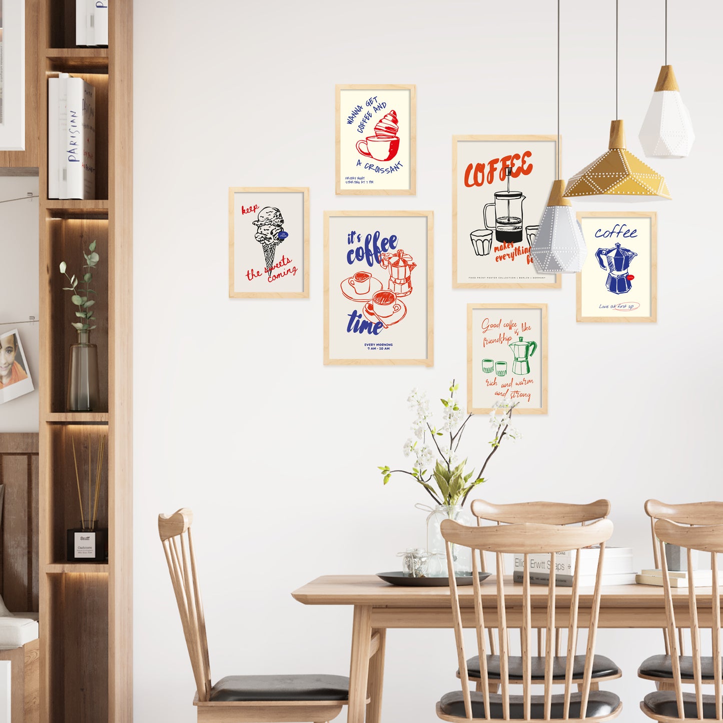 Ilustraciones de alimentos y comida estilo pop art tonos pastel