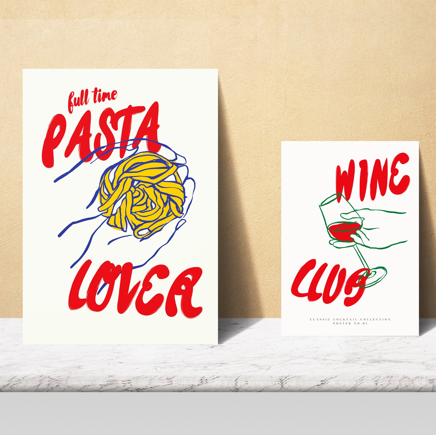 Ilustraciones de alimentos y comida estilo pop art tonos rosas
