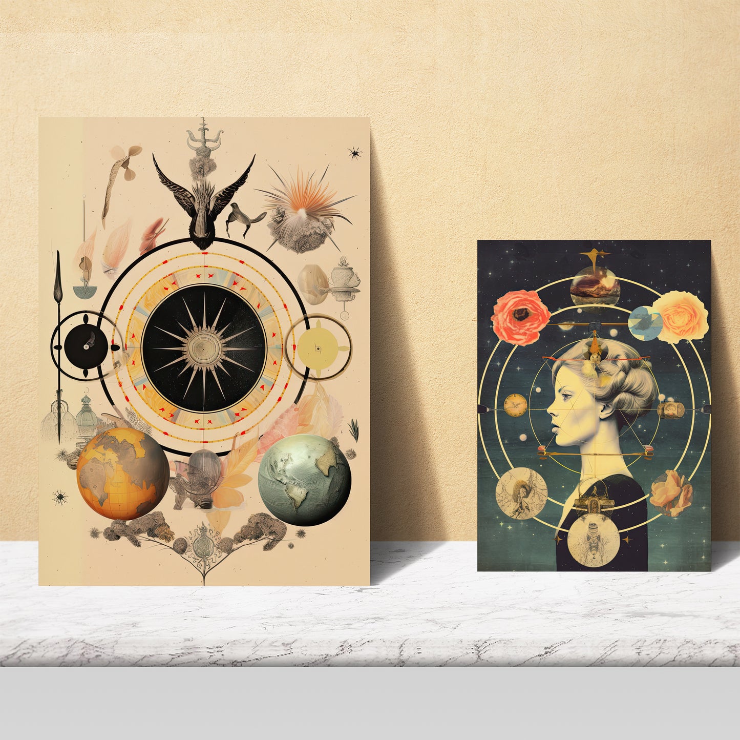 Collage surrealista estilo esoterico mistico beige y negro
