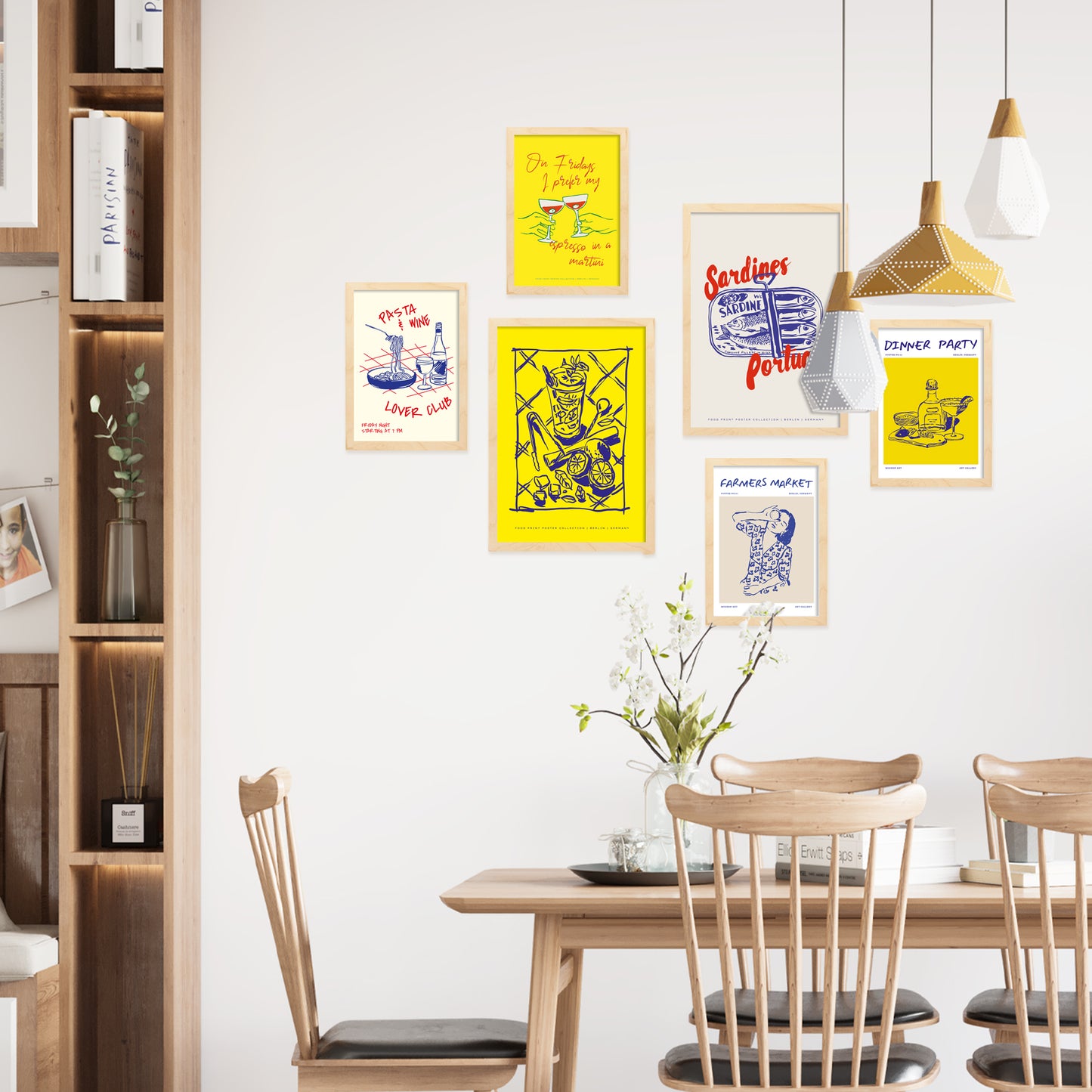 Ilustraciones de alimentos y comida estilo pop art amarillo