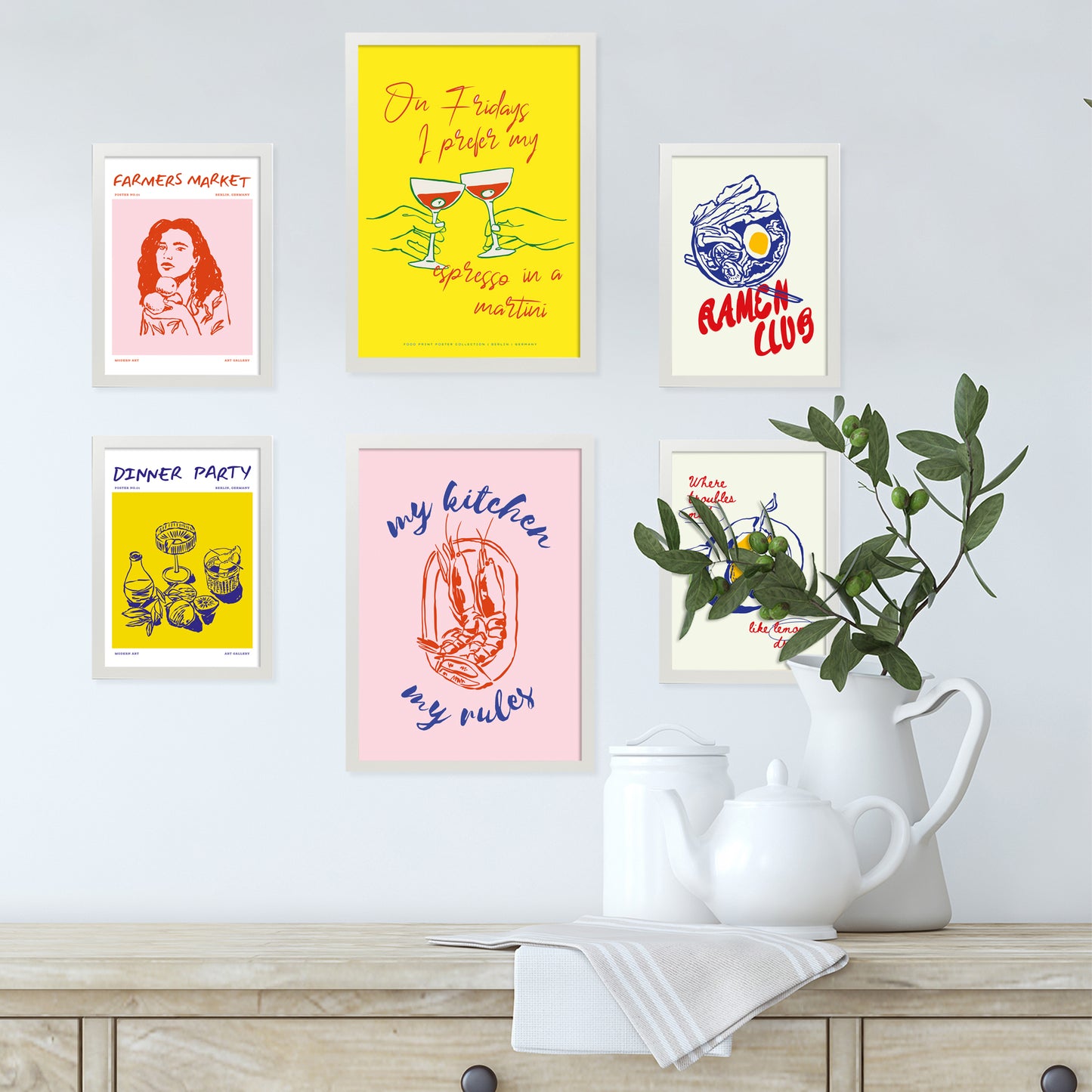 Ilustraciones de alimentos y comida estilo pop art y vino