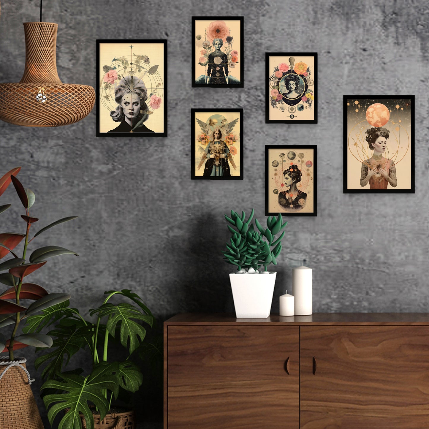 Collage surrealista floral estilo esoterico mistico
