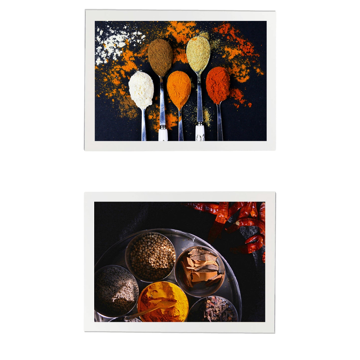 Set de 2 Cuadros de Cocina con Especias Picantes y Condimentos Coloridos de Comida para Cocinar Ilustración Impresa para Decorar Cocina, Despensa, Comedor, Restaurante