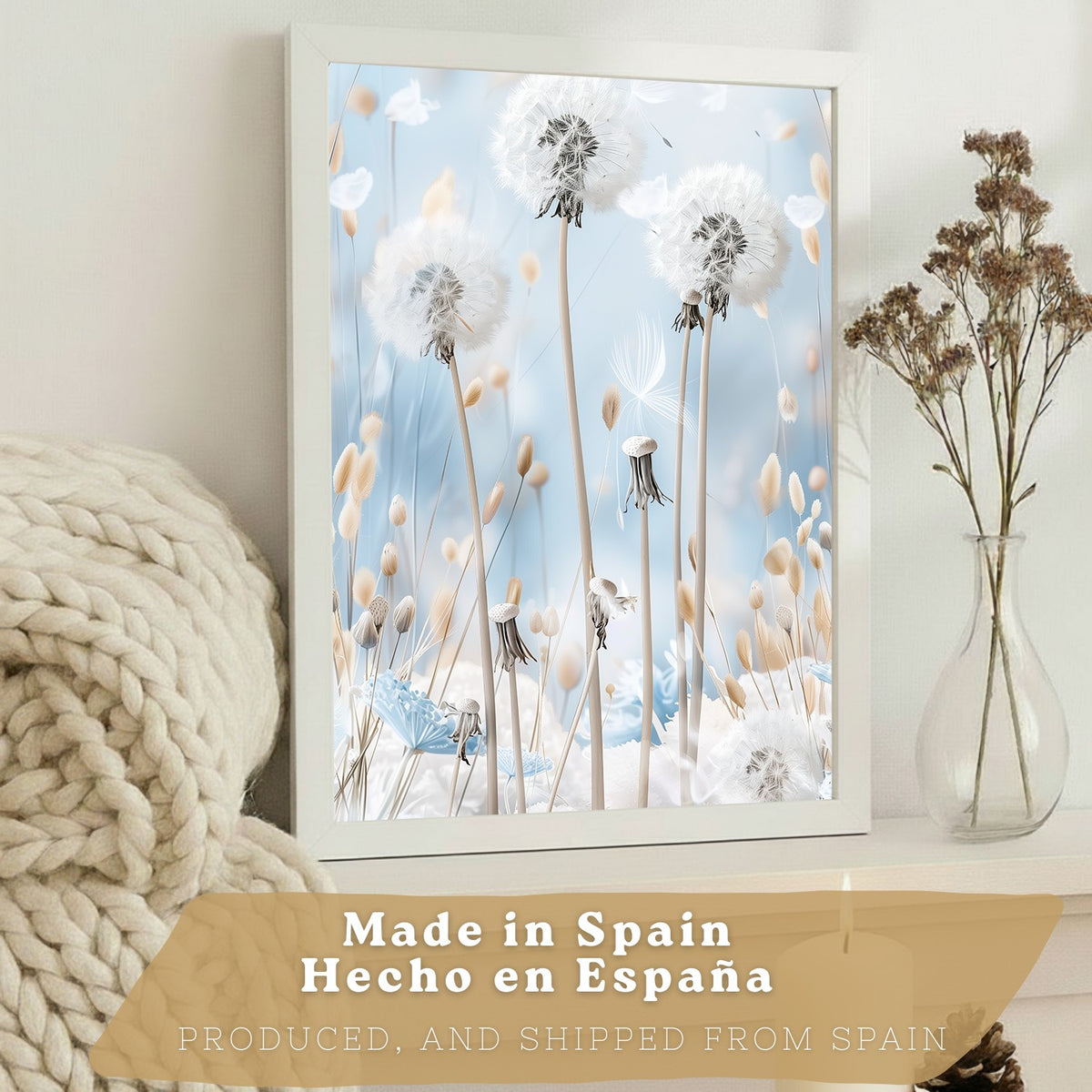 Set de 3 laminas decorativas Floral azul Cuadros Salon modernos - Posters decorativos Azules Decoración Dormitorios.