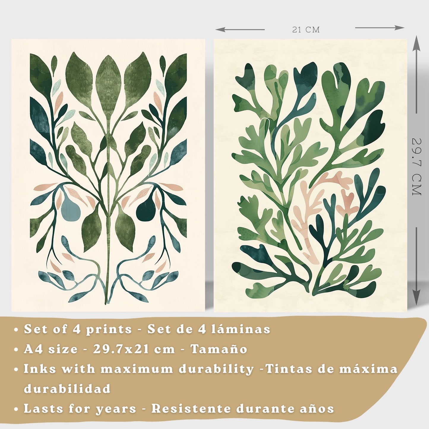 Set de 2 laminas decorativas Flores Matisse Cuadros Salon modernos - Posters decorativos Tono verde. Decoración Dormitorios.