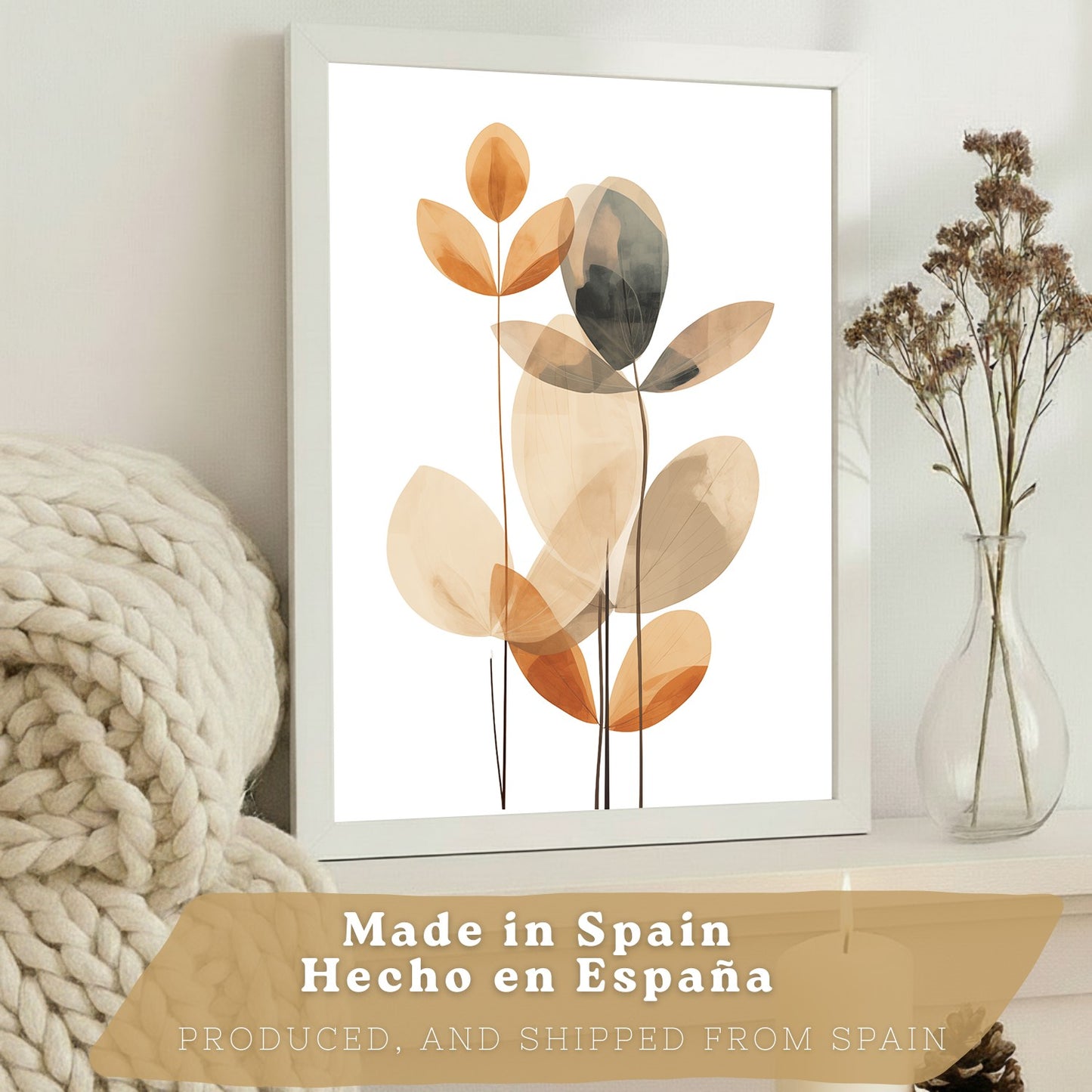 Set de 3 laminas decorativas Flores Naranjas Cuadros Salon modernos - Posters decorativos Tono naranja marron. Decoración Dormitorios.