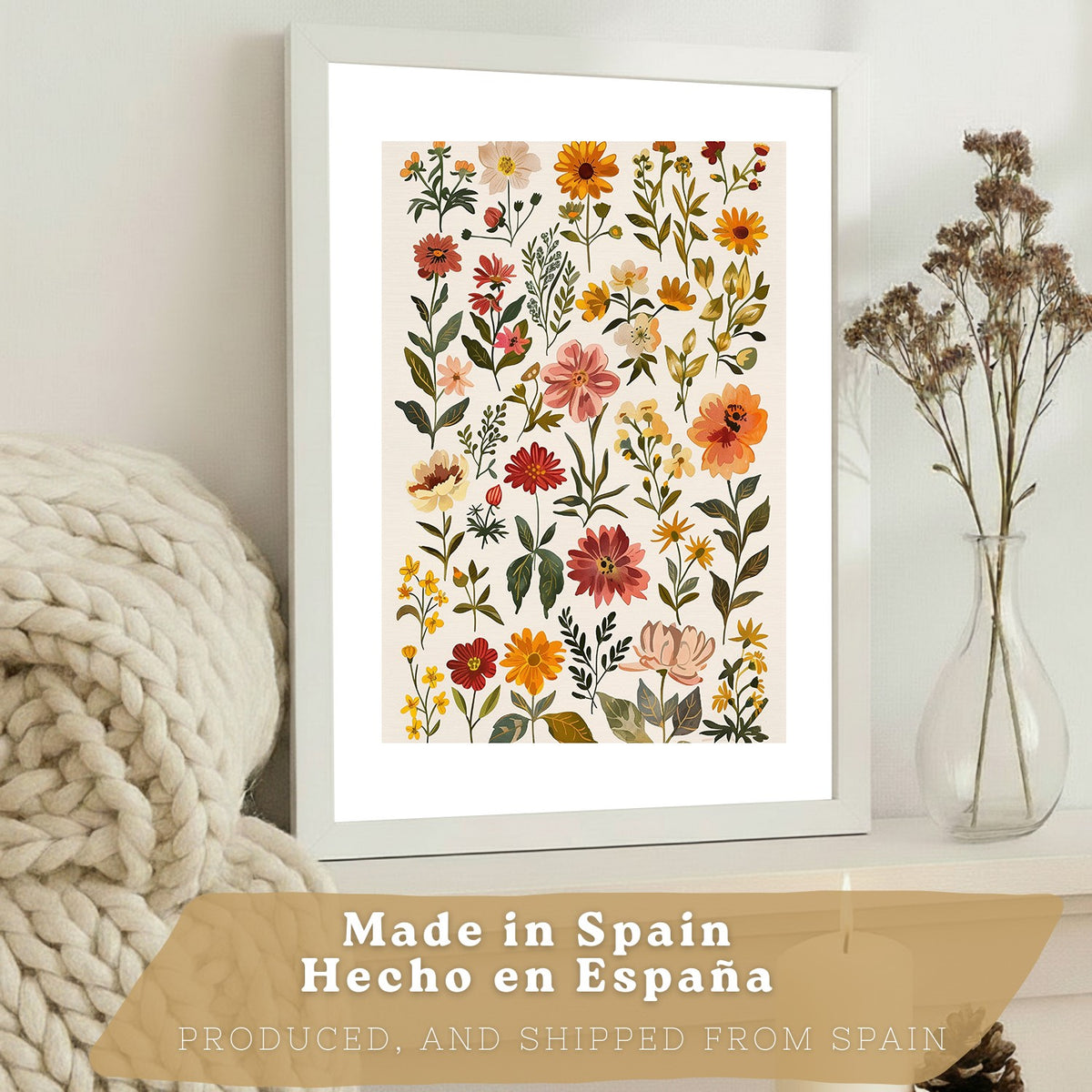 Set de 3 laminas decorativas flores silvestres. Cuadros Salon modernos - Posters decorativos Botanico campestre. Decoración Dormitorios.