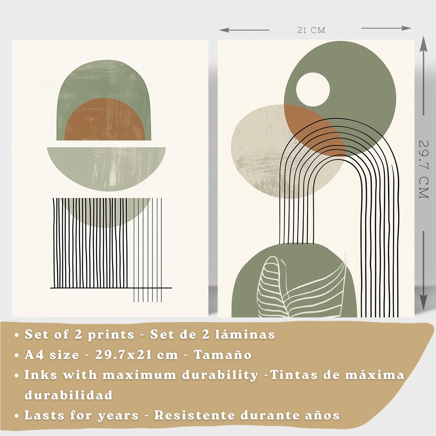 Set de 3 laminas decorativas Abstractas Cuadros Salon modernos - Posters decorativos verdes Decoración Dormitorios.